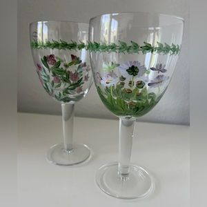 Set of 2 Portmeirion Botanic Garden Hand Painted Wine / Water Goblets Glasses